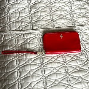 Shiny red Cole haan full zip wallet wristlet